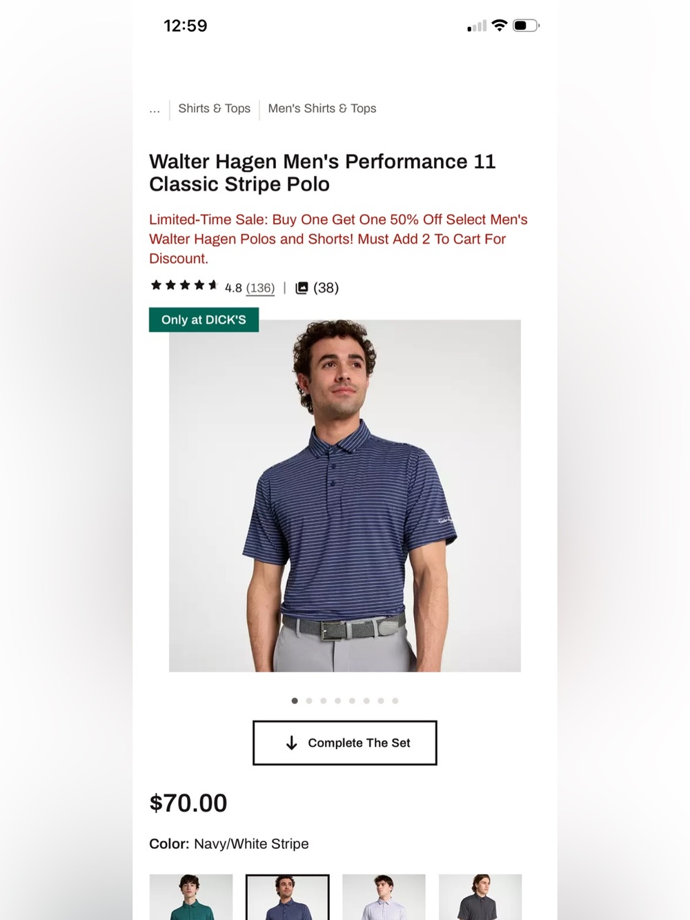 Walter Hagen Men's Performance 11 Classic Stripe Polo shirt size Large